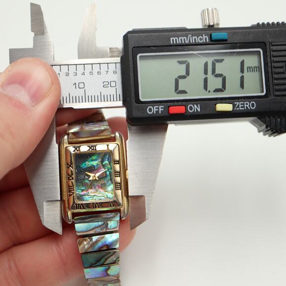 Vintage St Marin Abalone Gold Tone Tank 22mm Watch Stretch Band w New Battery - Picture 2 of 14